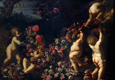 花の花輪で遊ぶプッティ 作： Carlo Maratta or Maratti